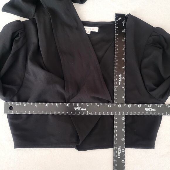 Better Be Sz S Black Chiffon Romantic Convertible Puff Sleeve Crop Top Club Bday - Picture 4 of 5